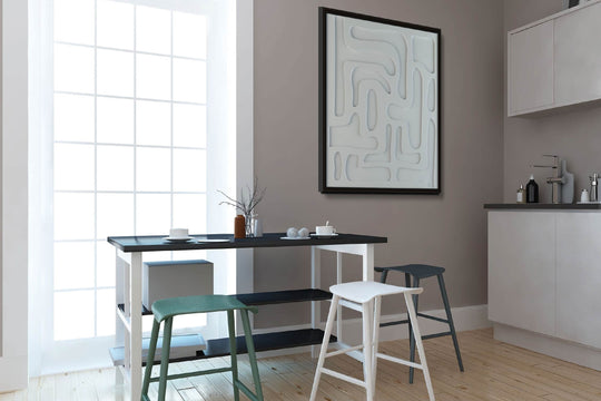 akoestisch schilderij | akoestisch kunstwerk | gebroken wit | 3D | Flexible | Pet vilt | vierkant | keuken