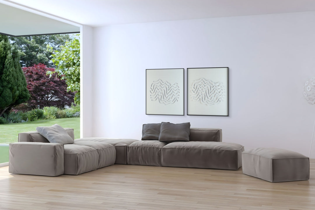 akoestisch schilderij | akoestisch kunstwerk | gebroken wit | 3D | Wave | Pet vilt | twee | twin | vierkant | moderne woonkamer