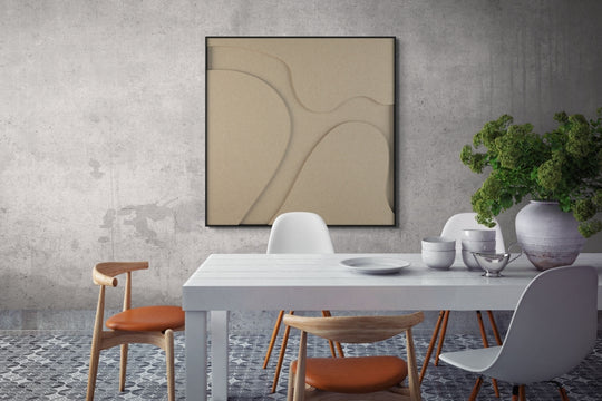 akoestisch schilderij | akoestisch kunstwerk | zand | 3D | Cow | Pet vilt | vierkant | eetkamer