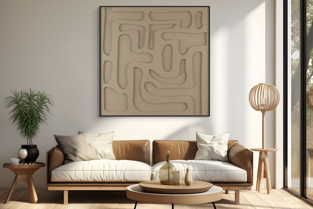 akoestisch schilderij | akoestisch kunstwerk | zand | 3D | Flexible | Pet vilt | vierkant | woonkamer