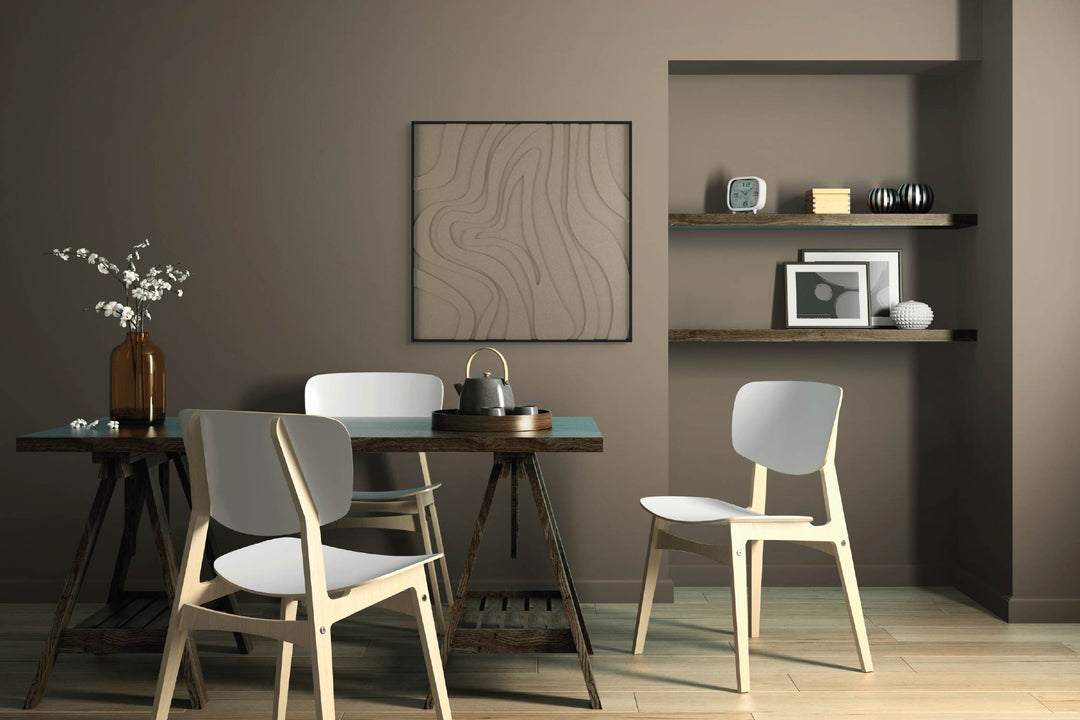 akoestisch schilderij | akoestisch kunstwerk | zand | 3D | Spinning | Pet vilt | vierkant | tafel met stoelen