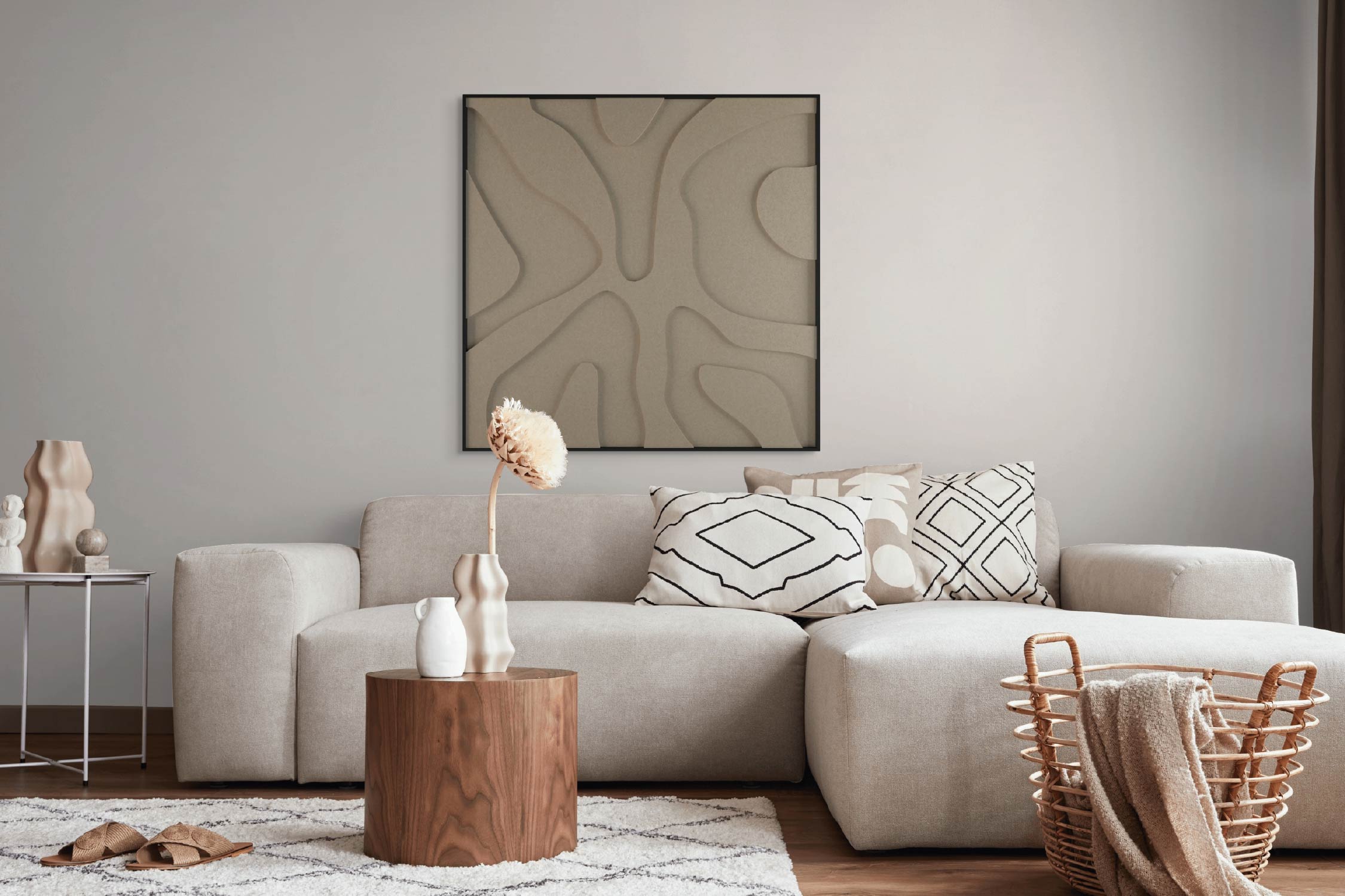 akoestisch schilderij | akoestisch kunstwerk | zand | 3D | Splash | Pet vilt | vierkant | woonkamer