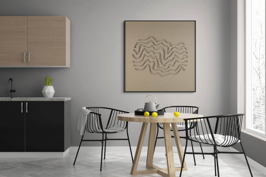 akoestisch schilderij | akoestisch kunstwerk | zand | 3D | Wave | Pet vilt | vierkant | eethoek