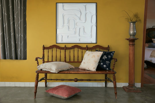 akoestisch schilderij | akoestisch kunstwerk | gebroken wit | 3D | Flexible | Pet vilt | vierkant | bank