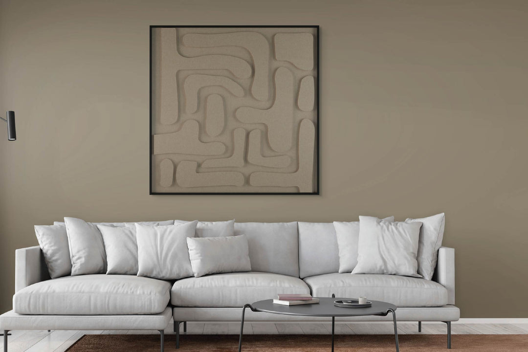 akoestisch schilderij | akoestisch kunstwerk | zand | 3D | Flexible | Pet vilt | vierkant | woonkamer