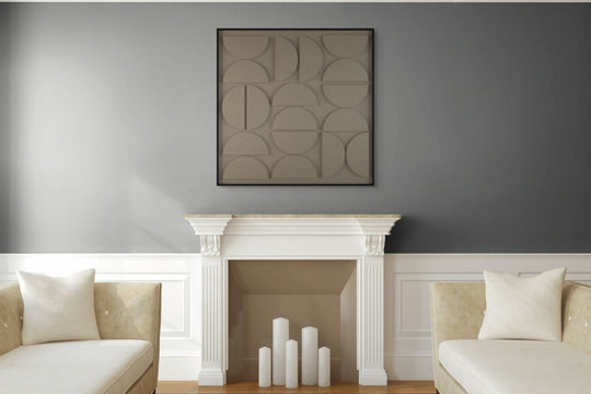 akoestisch schilderij | akoestisch kunstwerk | zand | 3D | Moonie | Pet vilt | vierkant | woonkamer