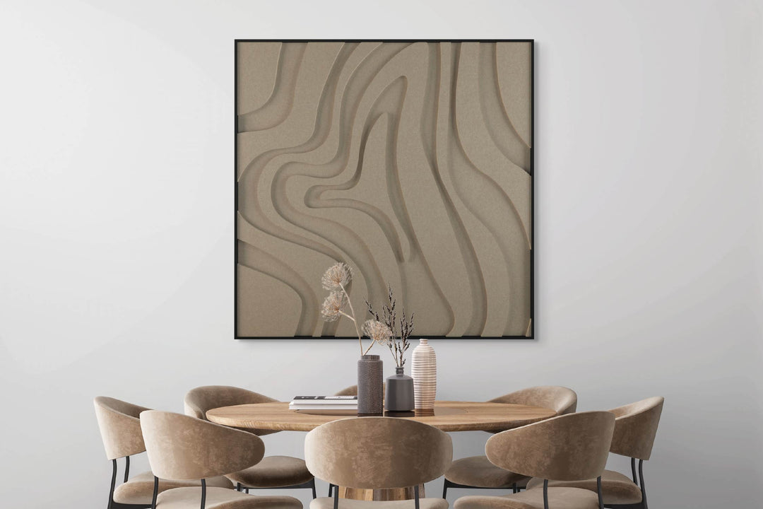 akoestisch schilderij | akoestisch kunstwerk | zand | 3D | Spinning | Pet vilt | vierkant | eettafel