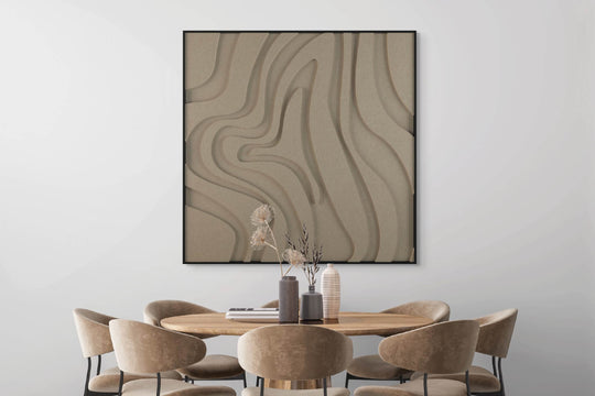 akoestisch schilderij | akoestisch kunstwerk | zand | 3D | Spinning | Pet vilt | vierkant | eettafel