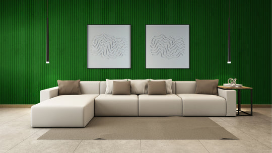 akoestisch schilderij | akoestisch kunstwerk | gebroken wit | 3D | Wave | Pet vilt | twee | twin | vierkant | woonkamer