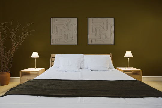 akoestisch schilderij | akoestisch kunstwerk | zand | 3D | Flexible | Pet vilt | twee | twin | vierkant | slaapkamer