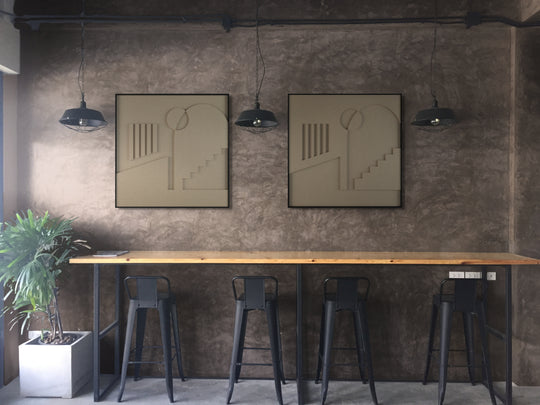 akoestisch schilderij | akoestisch kunstwerk | zand | 3D | Placetobe | Pet vilt | twee | twin | vierkant | bar