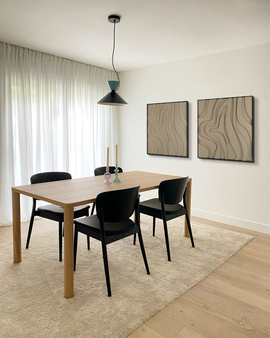 akoestisch schilderij | akoestisch kunstwerk | zand | 3D | Spinning | Pet vilt | twee | twin | vierkant | eettafel