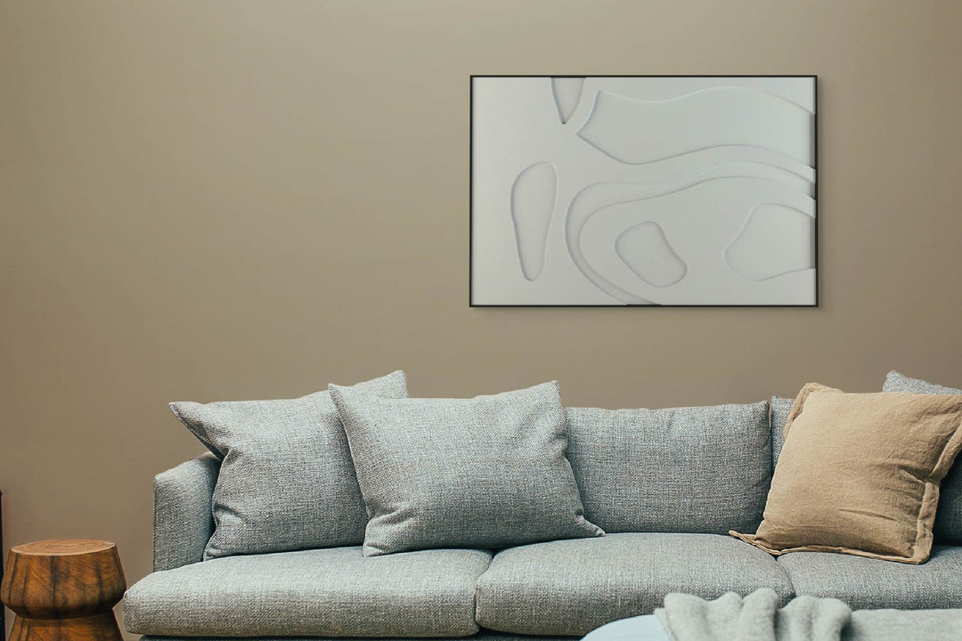 akoestisch schilderij | akoestisch kunstwerk | gebroken wit | 3D | People | Pet vilt | liggend | rechthoekig | woonkamer