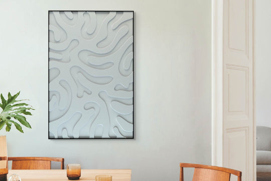 akoestisch schilderij | akoestisch kunstwerk | gebroken wit | 3D | Plants | Pet vilt | staand | rechthoekig | eetkamer