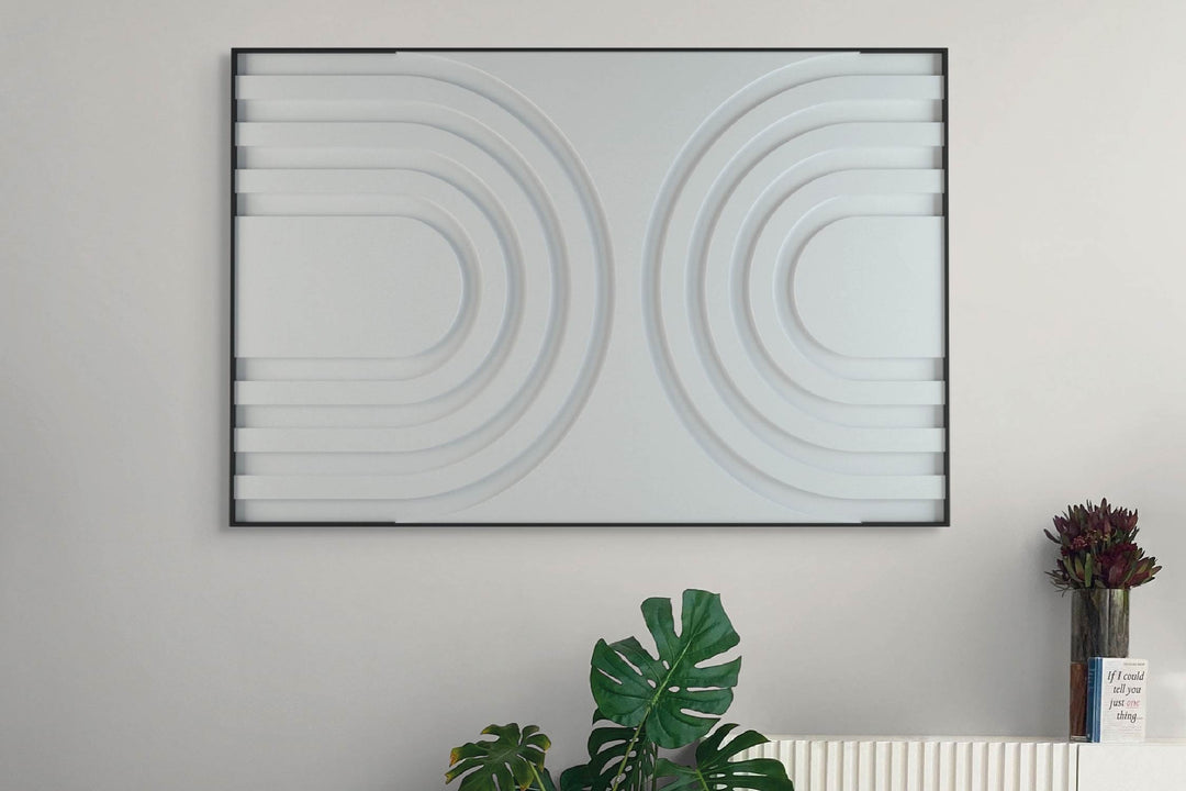 akoestisch schilderij | akoestisch kunstwerk | gebroken wit | 3D | Rainbow | Pet vilt | liggend | rechthoekig | muur