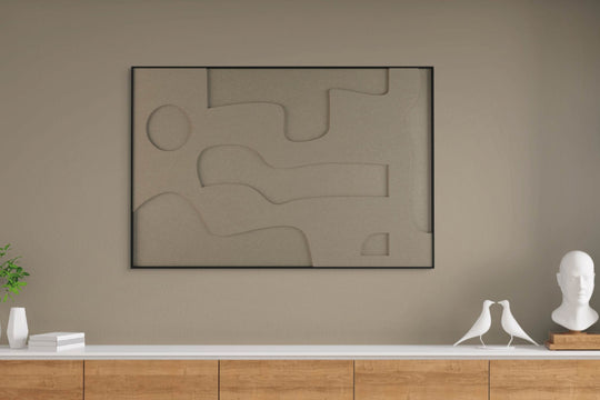 akoestisch schilderij | akoestisch kunstwerk | zand | 3D | Liv | Pet vilt | liggend | rechthoekig | dressoir