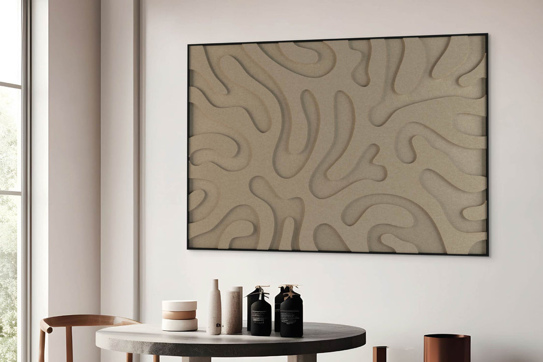 akoestisch schilderij | akoestisch kunstwerk | zand | 3D | Plants | Pet vilt | liggend | rechthoekig | eetkamer
