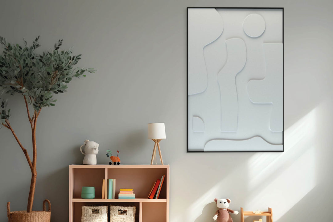 akoestisch schilderij | akoestisch kunstwerk | gebroken wit | 3D | Liv | Pet vilt | staand | rechthoekig | kinderkamer