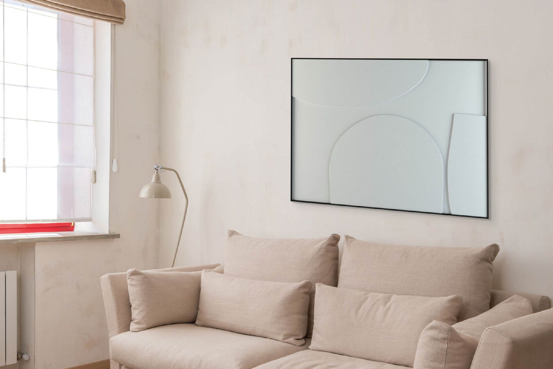 akoestisch schilderij | akoestisch kunstwerk | gebroken wit | 3D | Organic | Pet vilt | liggend | rechthoekig | woonkamer