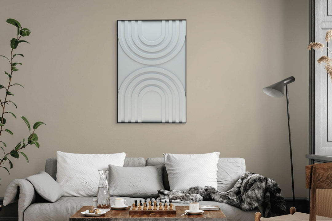 akoestisch schilderij | akoestisch kunstwerk | gebroken wit | 3D | Rainbow | Pet vilt | staand | rechthoekig | woonkamer