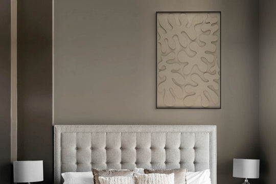 akoestisch schilderij | akoestisch kunstwerk | zand | 3D | Leaves | Pet vilt | staand | rechthoekig | slaapkamer