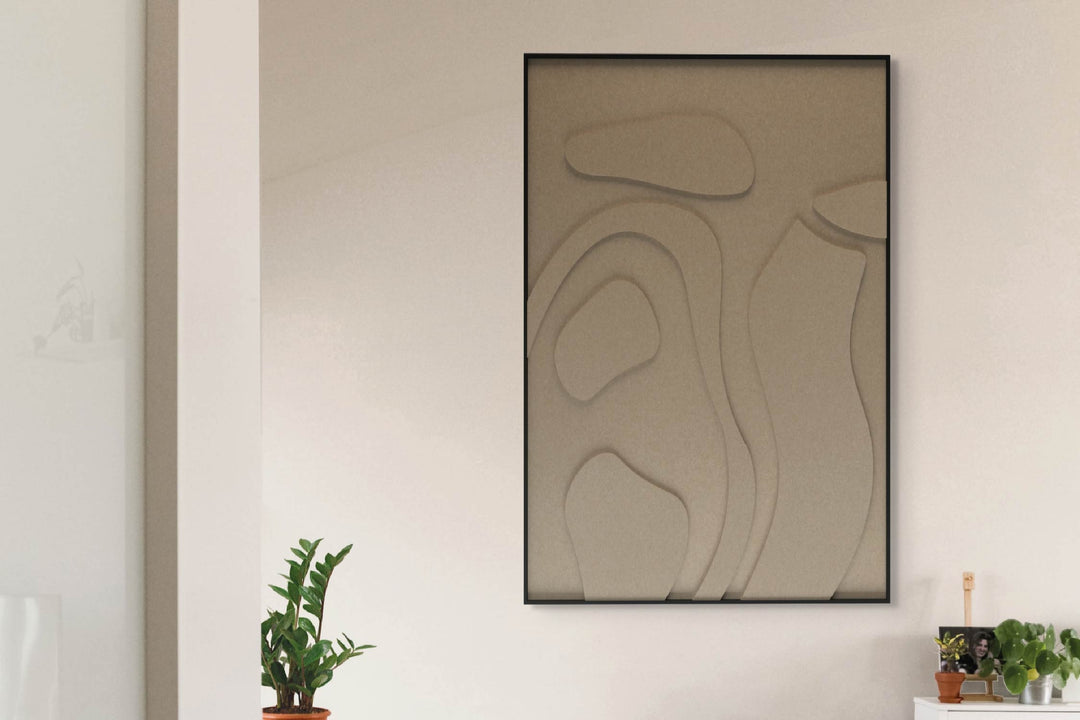 akoestisch schilderij | akoestisch kunstwerk | zand | 3D | People | Pet vilt | staand | rechthoekig | muur