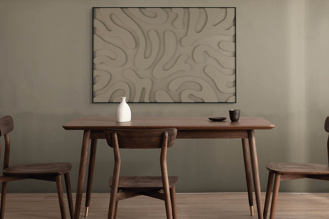 akoestisch schilderij | akoestisch kunstwerk | zand | 3D | Plants | Pet vilt | liggend | rechthoekig | eetkamer