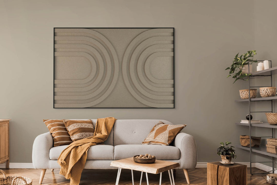 akoestisch schilderij | akoestisch kunstwerk | zand | 3D | Rainbow | Pet vilt | liggend | rechthoekig | woonkamer