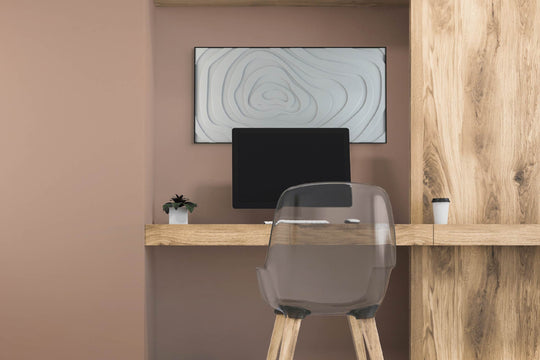 akoestisch schilderij | akoestisch kunstwerk | gebroken wit | 3D | Eye | Pet vilt | liggend | thuis kantoor