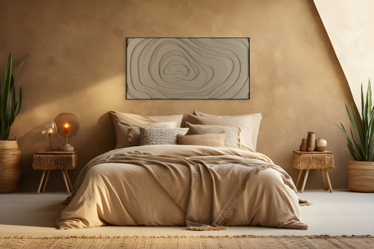 akoestisch schilderij | akoestisch kunstwerk | zand | 3D | Eye | Pet vilt | liggend | slaapkamer