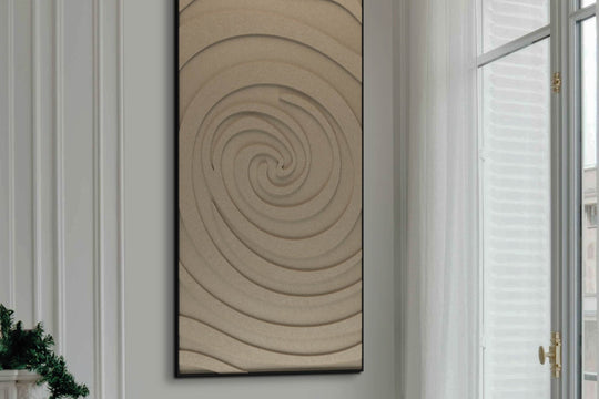 akoestisch schilderij | akoestisch kunstwerk | zand | 3D | Swirl | Pet vilt | staand | rechthoekig | muur