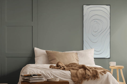 akoestisch schilderij | akoestisch kunstwerk | gebroken wit | 3D | Eye | Pet vilt | staand | slaapkamer