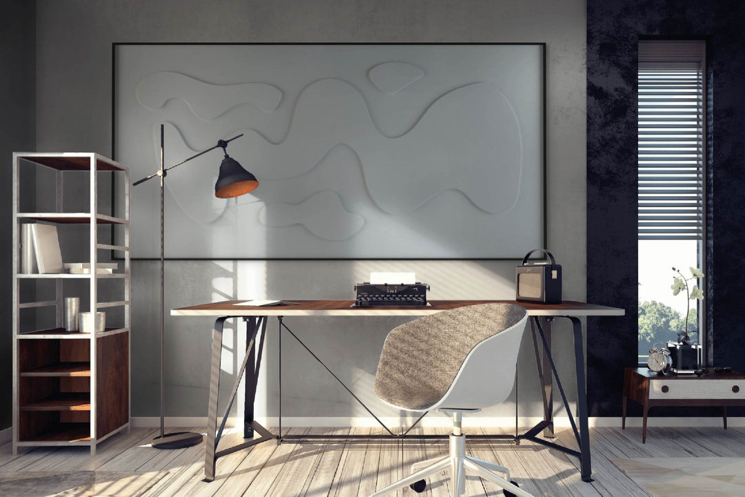 akoestisch schilderij | akoestisch kunstwerk | gebroken wit | 3D | Steam | Pet vilt | liggend | rechthoekig | thuis kantoor