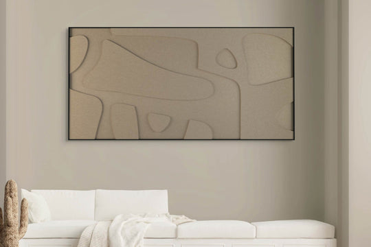 akoestisch schilderij | akoestisch kunstwerk | zand | 3D | Bone | Pet vilt | liggend | rechthoekig | bank