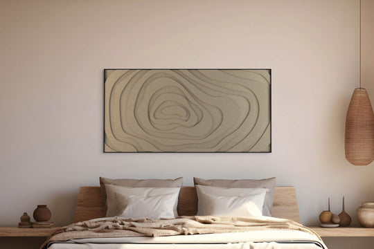 akoestisch schilderij | akoestisch kunstwerk | zand | 3D | Eye | Pet vilt | liggend | slaapkamer