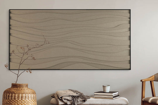 akoestisch schilderij | akoestisch kunstwerk | zand | 3D | Zebra | Pet vilt | liggend | rechthoekig | zithoek