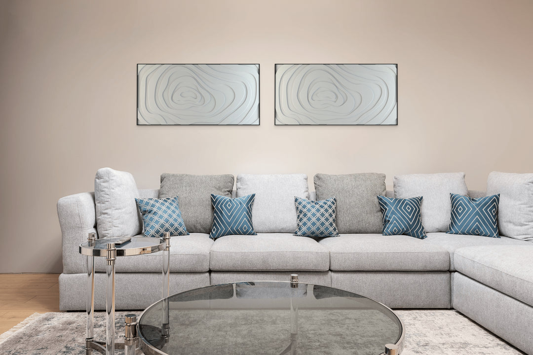 akoestisch schilderij | akoestisch kunstwerk | gebroken wit | 3D | Eye | Pet vilt | twee | twin | liggend | woonkamer