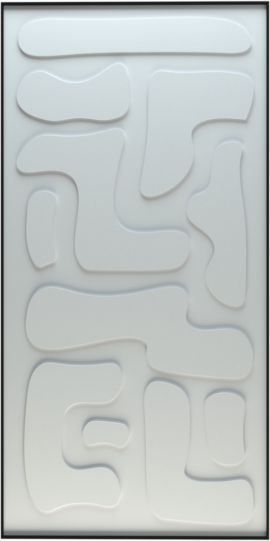 akoestisch schilderij | akoestisch kunstwerk | gebroken wit | 3D | Hieroglyph | Pet vilt | staand | productfoto