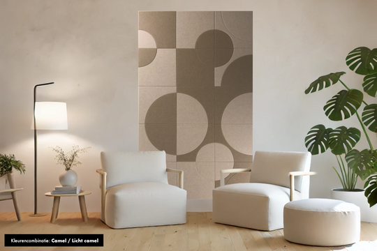 Katie Fifteen akoestische wandtegels Camel/Licht Camel – stijlvol alternatief voor akoestische wandpanelen