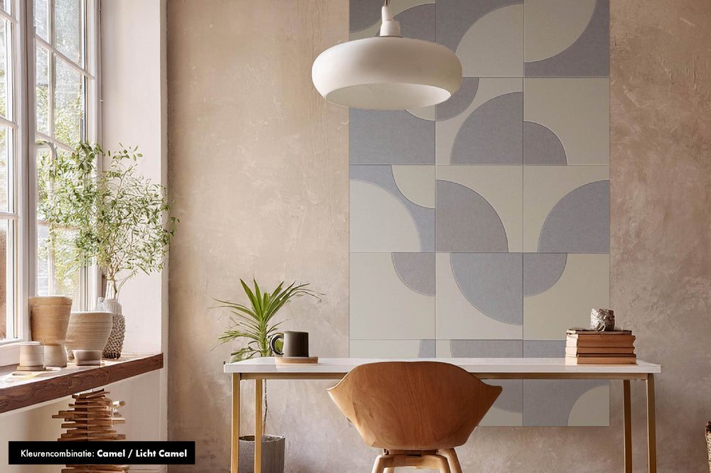 Katie Fifteen akoestische wandtegels Camel/Licht Camel – stijlvol alternatief voor akoestische wandpanelen