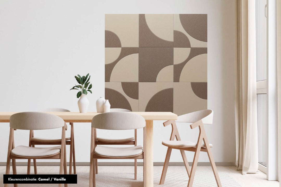 Katie Nine akoestische wandtegels camel-vanille – alternatief voor akoestische wandpanelen