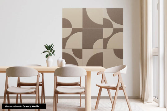 Katie Nine akoestische wandtegels camel-vanille – alternatief voor akoestische wandpanelen