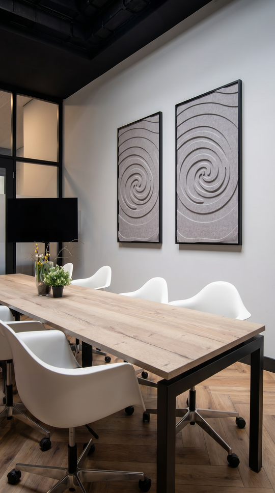 Petterns akoestisch kunstwerk | Swirl in de kleur beton grijs, Swirl in de kleur marmer