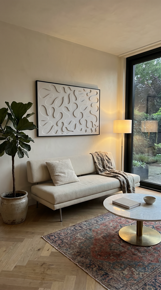 Petterns akoestisch kunstwerk | Leaves in de kleur madelief wit