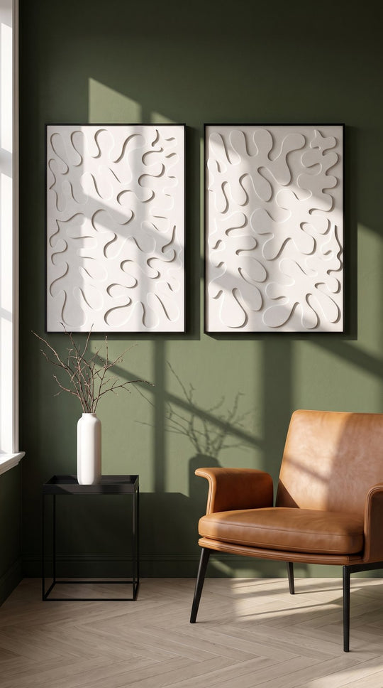 Petterns akoestisch kunstwerk | Leaves in de kleur gebroken wit (Twin)