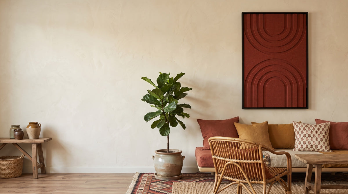 Petterns akoestisch kunstwerk in een boho-interieur (hero)
