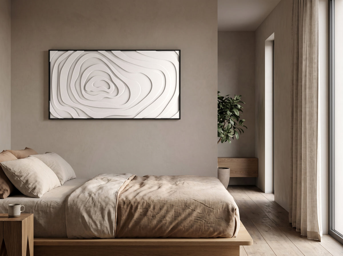 Slaapkamer met akoestisch kunstwerk Eye | Akoestisch kunstwerk